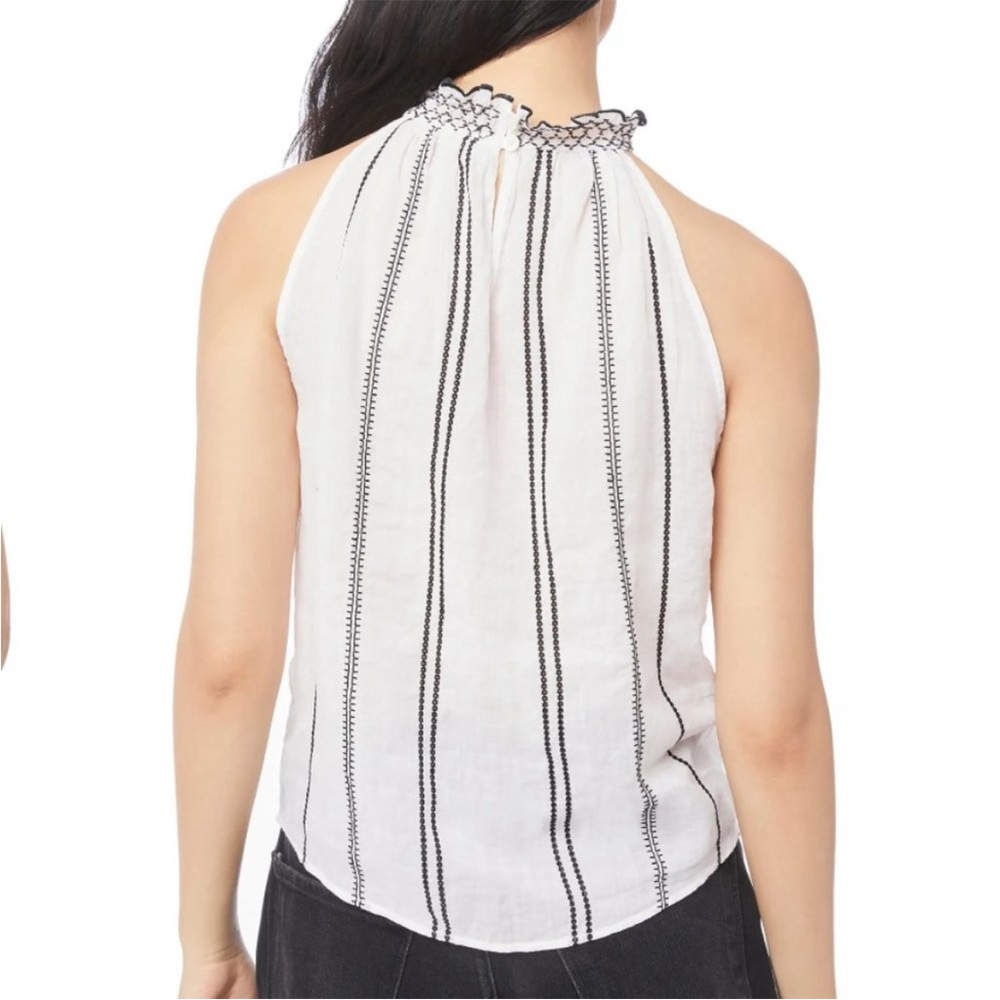 Frame Embroidered Ruffle Trim Striped Halter Top - Picture 3 of 9